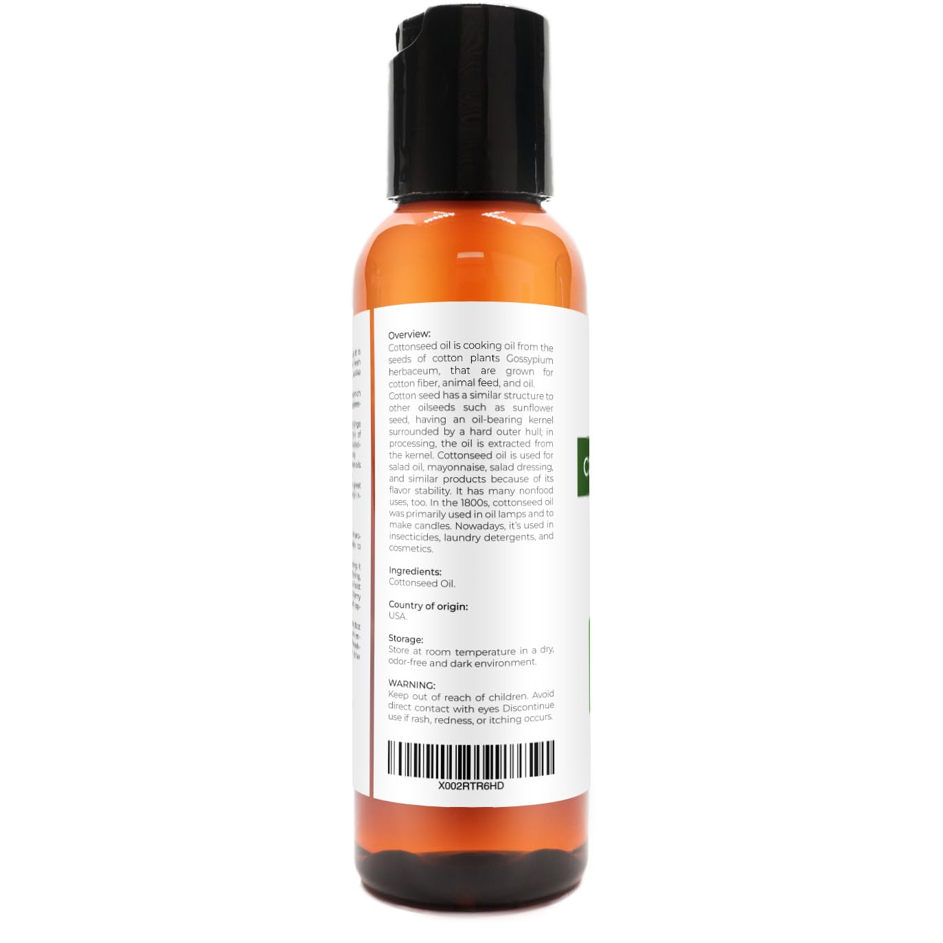 Cotton Seed Oil by Velona - 2 Fl Oz | 100% Pure and Natural Carrier Oil | Refined, Cold Pressed | Cooking, Skin, Face, Body, Hair Care | Use Today - Enjoy Results