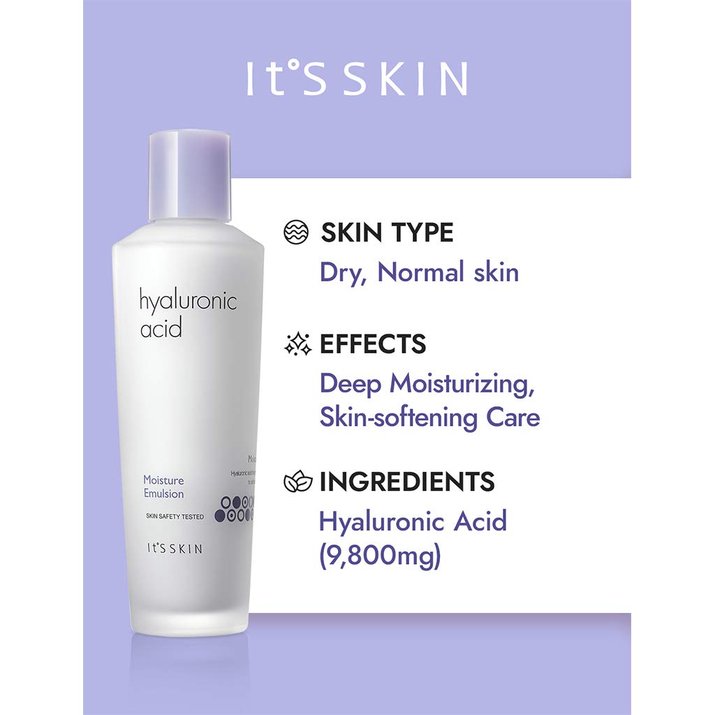 It'S SKIN Hyaluronic Acid Moisture Emulsion, Face Emulsion Moisturizer for Healthy Skin, Nourishing &Hydrating, Dewy Glow Anti-aging Lotion, 5.07 fl.oz.