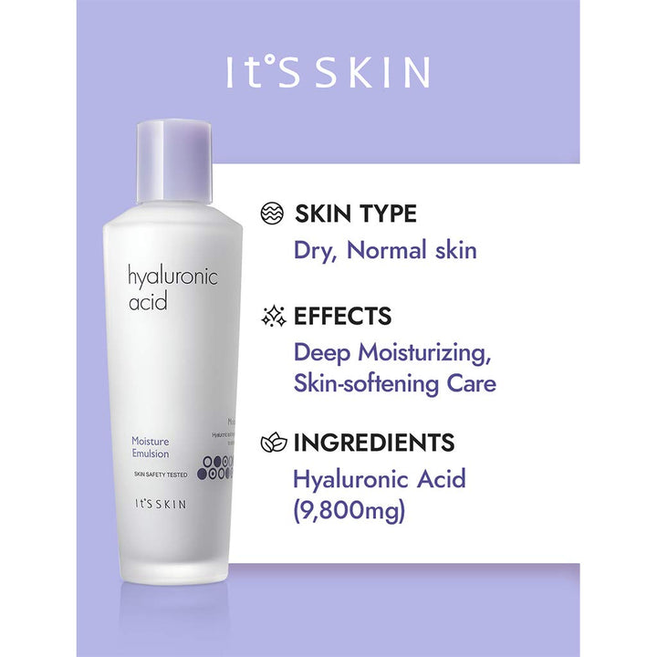 It'S SKIN Hyaluronic Acid Moisture Emulsion, Face Emulsion Moisturizer for Healthy Skin, Nourishing &Hydrating, Dewy Glow Anti-aging Lotion, 5.07 fl.oz.