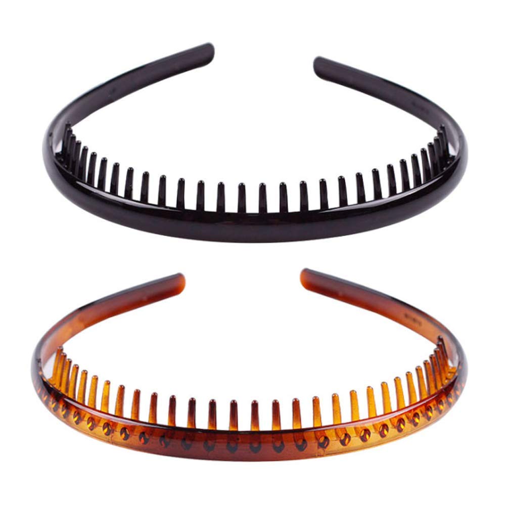 mollensiuer Set Of 2 Fashion Plastic Headband Teeth Comb Hairband Hair Hoop Accessory For Women'S Lady Girls (Black +Brown)