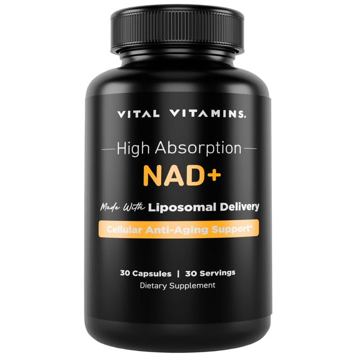 Vital Vitamins NAD Plus Supplement - Made with Liposomal Delivery - Cellular Anti-Aging Support, Energy, Focus - NAD+ (Nicotinamide Adenine Dinucleotide) for Men & Women - 30 Capsules
