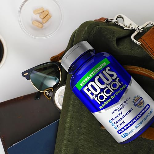 Focus Factor Adults Extra Strength, 120 Count - Brain Supplement for Memory, Concentration and Focus - Complete Multivitamin with DMAE, Vitamin D, DHA - Trusted Health Vitamins