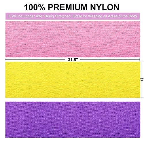 GIGULES, 3 Pieces African Net Bath Sponge African Exfoliating African Scrubbing Long Net Rag African Wash Net Shower Body Scrubber, Yellow Pink Purple