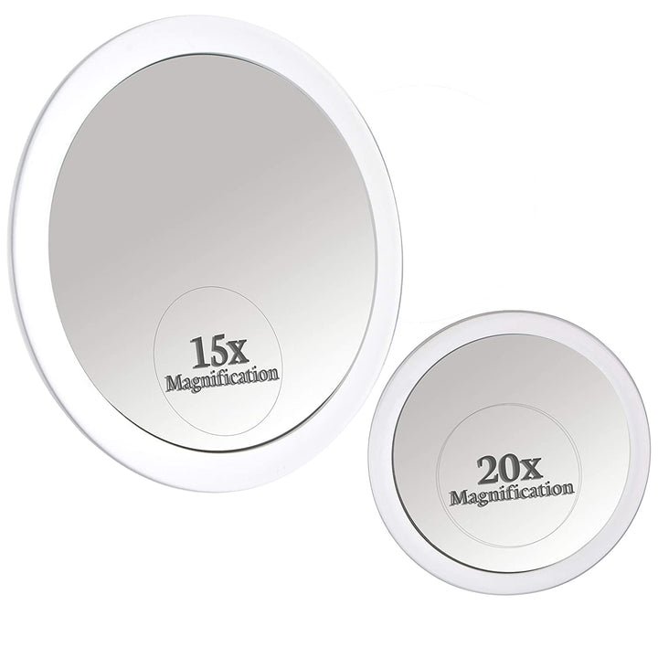 MIRRORVANA 20X & 15X Magnifying Mirror Set with 3 Suction Cups Each - Compact & Travel Ready Mirror for Makeup - Sizes: 6 and 4 Wide