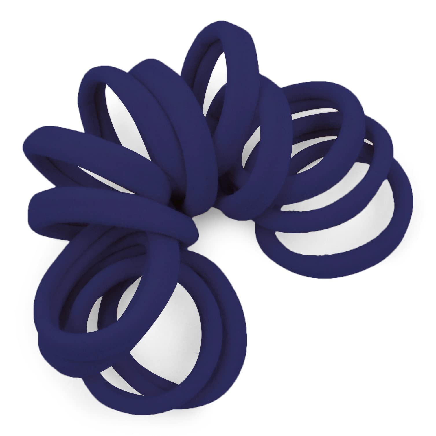 Gentle Hold Soft and Stretchy Seamless 1.5 Inch Elastic Nylon Fabric No-Metal Ponytail Holders - 12 Hair Ties (Navy Blue)