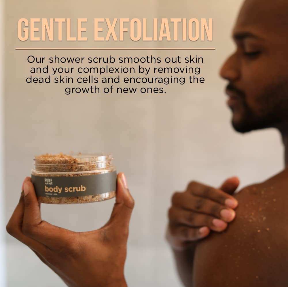 Pure for Men's Exfoliating Face & Body Scrub | Gentle & Natural Cleanser, Removes Dead Skin Cells & Leaves Skin Smooth | Lemon and Spearmint | 8 oz.
