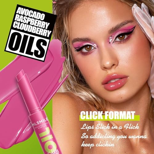 3 Colors Fat Lip Oil Click Slick, Moisturizing and Long-lasting Lip Balm, Non-stick and High Pigment Lip Glow Oil, Lightweight Lip Plumper with Coconut Oil (Set: A)