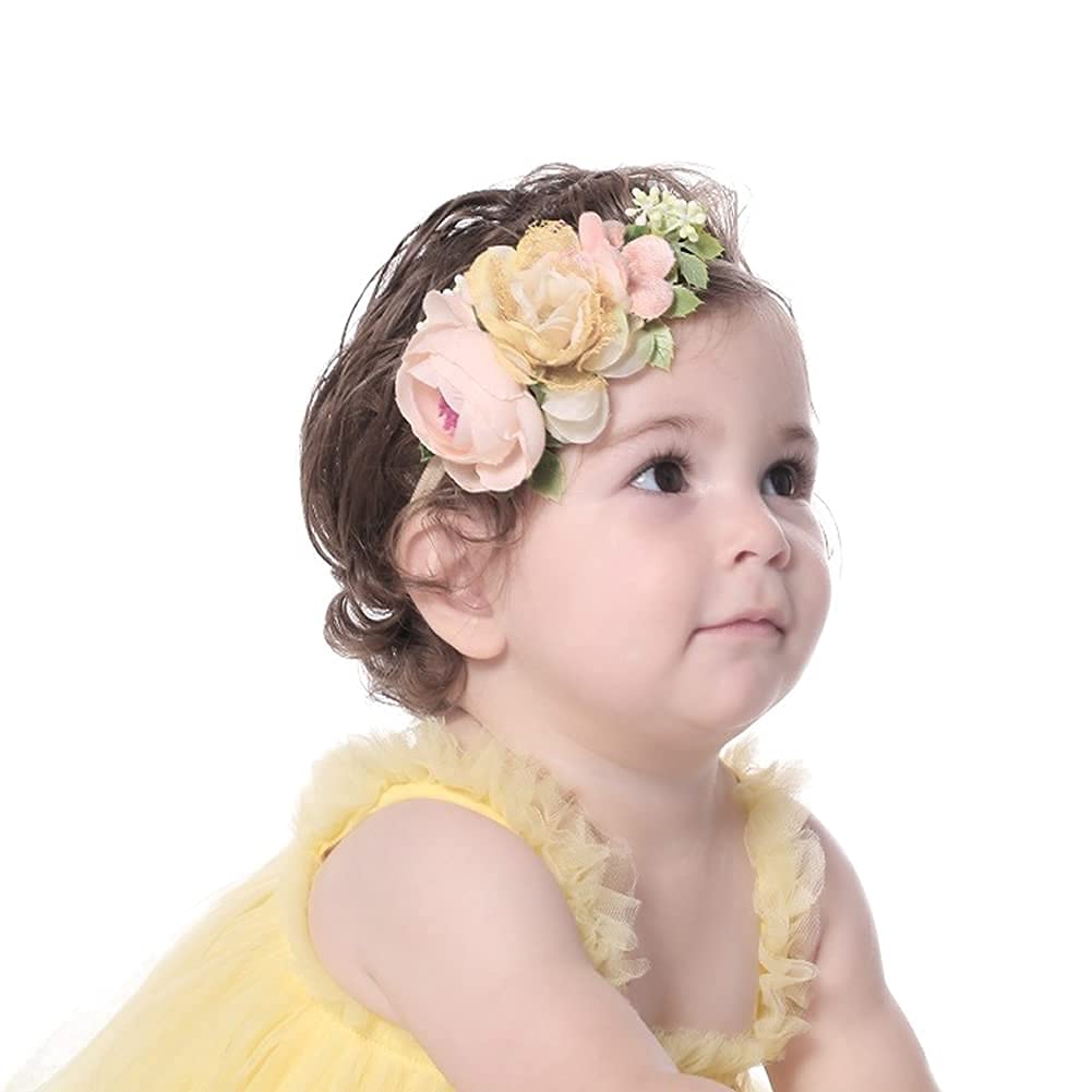Cinaci 6 Pack Delicate Rose Flower Nylon Headbands Floral Bows Headband Super Stretchy Hair Bands Fancy Headpieces Tiara Crown Accessories Bulk for Baby Girls Newborns Infants Toddlers Kids