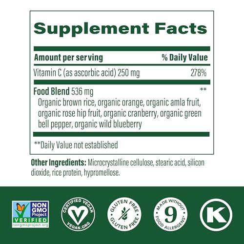 MegaFood Complex C - Vegan Immune Support Supplement with Vitamin C 250 mg, Made with Real Food Including Orange, Cranberry & Brown Rice, Gluten-Free, Kosher - 180 Tablets, 180 Servings