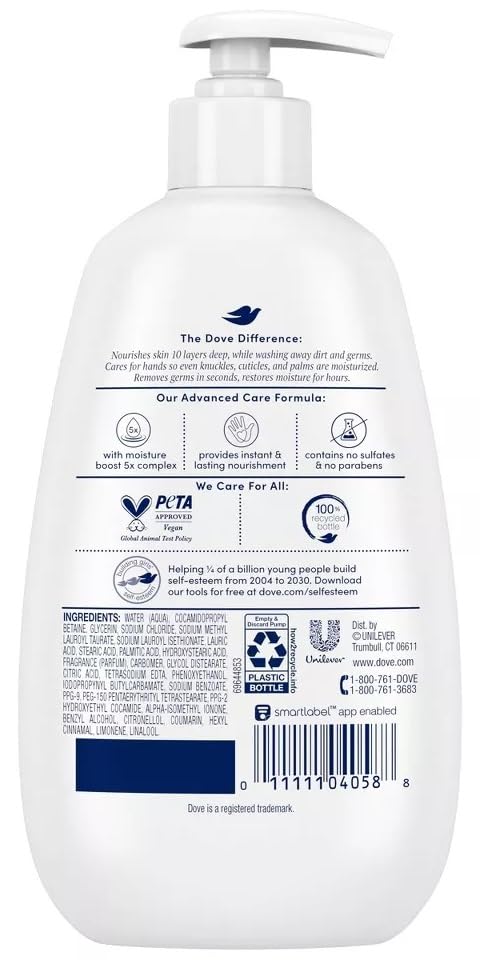 Dove Advanced Care Deep Moisture Hand Wash for Soft, Smooth Skin, More Moisturizers than the Leading Ordinary Hand Soap, 12 oz