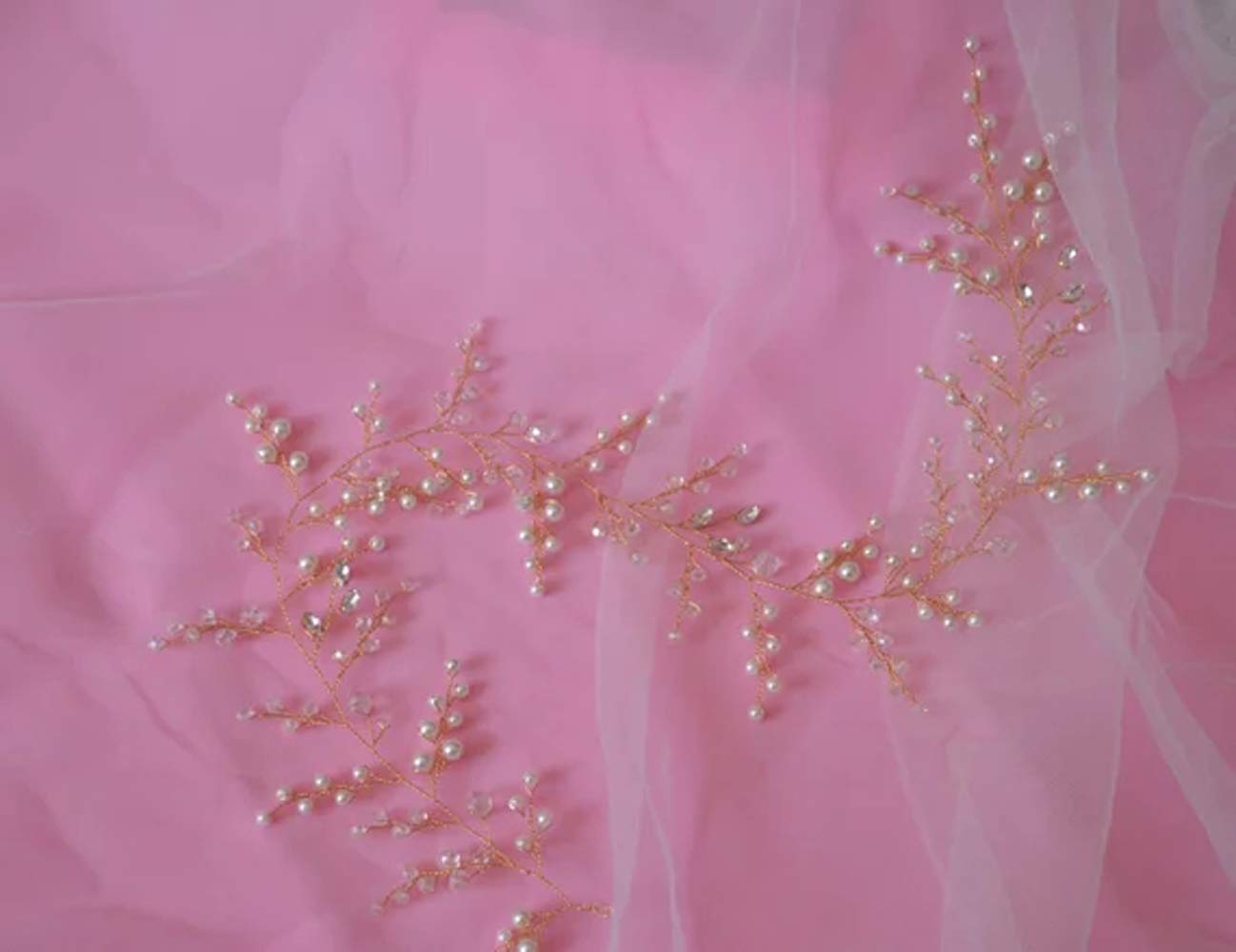 Deniferymakeup Bridal Crystal and Pearl Hair Vine Bridal Hair Vine Wedding Head Piece Bridal Hair Accessories Headband Hair Jewelry Hair Accessories Bridal Hair Twig Wedding Tiara (Gold)