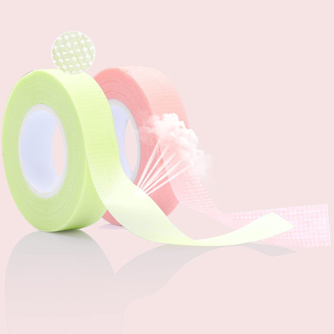 6 Rolls Eyelash Tape, Adhesive Fabric Eyelash Extension Tape, Breathable Micropore Fabric Tape for Eyelash Extension Supplies,9 m/10 Yard Each Roll (Green+Pink)