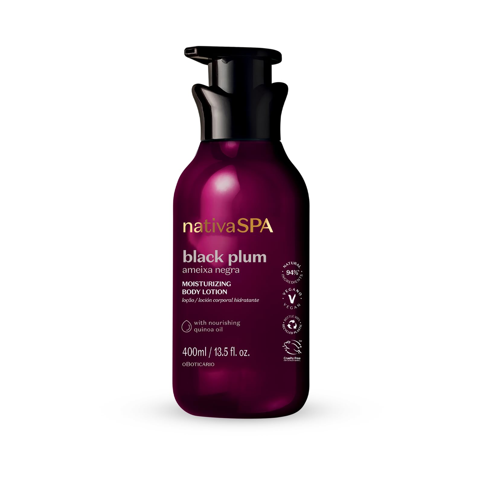 Nativa SPA by O Boticário, Black Plum Moisturizing Body Lotion, Long-Lasting Hydration and Lightweight, Fragranced Moisturizer, 13.5 Ounce