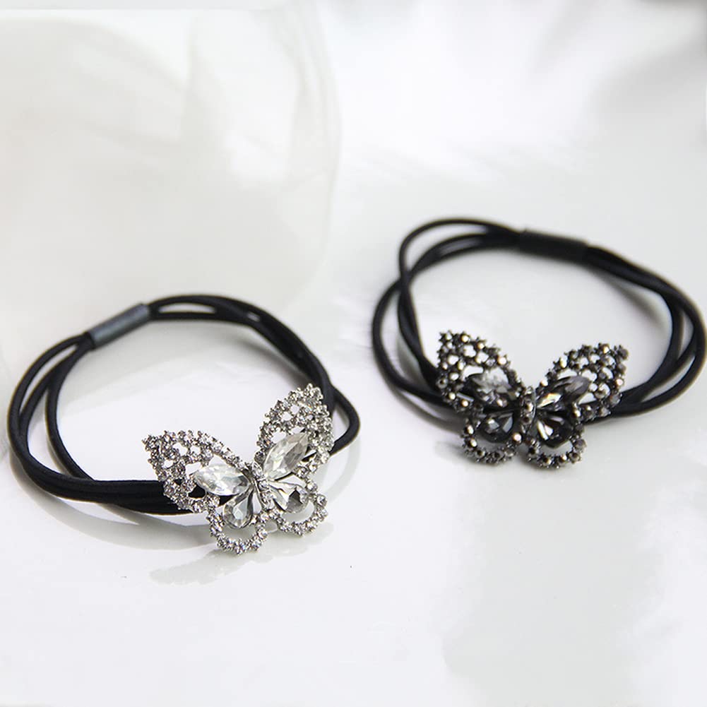 Xiwstar 2Pcs Elegant Women Girls Hair Scrunchies Crystal Rhinestone Butterfly Hair Ties Bands Accessories Ponytail Holder