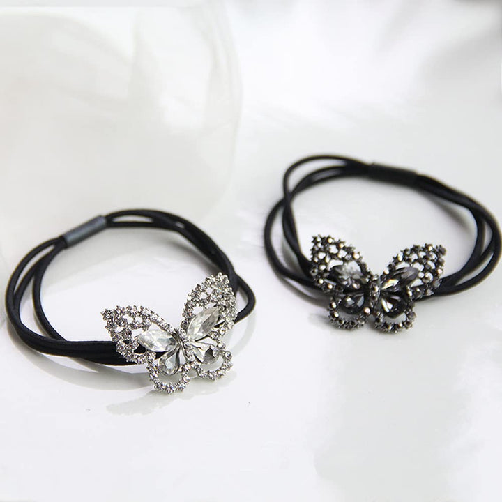 Xiwstar 2Pcs Elegant Women Girls Hair Scrunchies Crystal Rhinestone Butterfly Hair Ties Bands Accessories Ponytail Holder