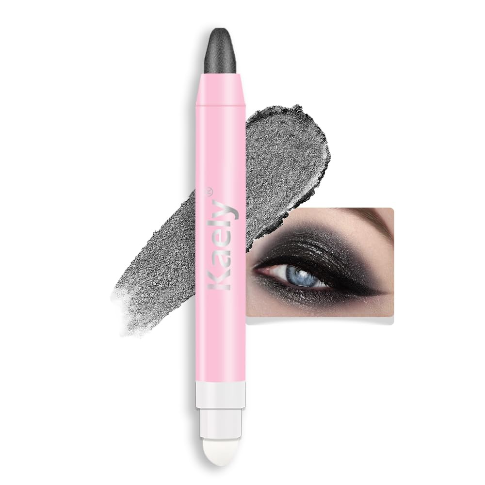 HHLTOH Pearl Black Shimmer Cream Eye Shadow Brightener Sticks for Eyes Waterproof Pigmented, Double Ended Cream Eyeshadow Stick Pencil Pen with Applicator, Eye Shadow Palette Highlighter Makeup
