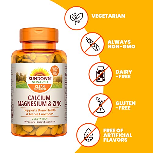 Sundown Calcium Magnesium Zinc, For Immune Support, Supports Bone And Nerve Health, 100 Caplets