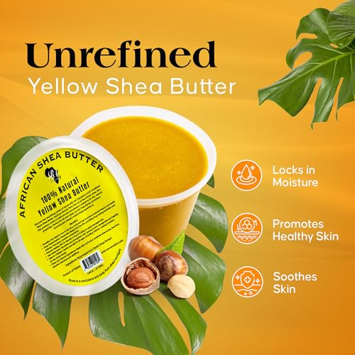 RA Cosmetics 100% Pure African Shea Butter, Golden - Unrefined, Raw African Luxury Head-to-Toe Moisture Miracle for Radiant Skin and Luscious Hair - Sourced from Ghana - 16 oz Jar