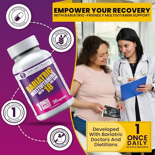 ProCare Health Bariatric Multivitamin with Iron 18mg (30 Easy to Swallow Capsules) - Post Op Bariatric Vitamins for Gastric Bypass Pills - Bariatric Must Haves for Sleeve Patients (1 Month Supply)