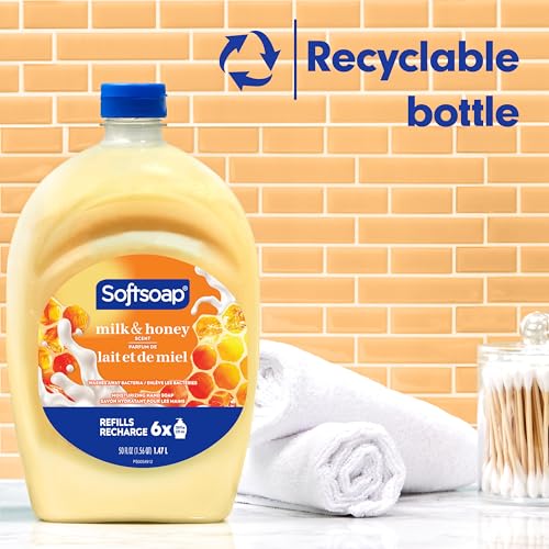 Softsoap Hand Soap Refill, Milk and Honey, Bathroom Hand Soap in Bulk, Premium Scented Liquid Hand Soap, 300 Fluid Ounces Total (50oz bottle, Case of 6 Bottles)