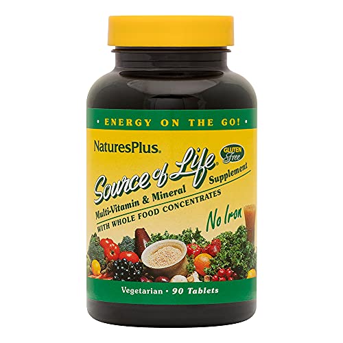 Natures Plus Source of Life No Iron Tablets - 90 Vegetarian Tablets - Whole Food Multivitamin & Mineral Supplement, Energy & Immunity Booster- Gluten-Free - 30 Servings