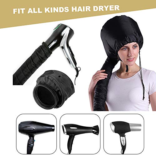 Bonnet Hood Hair Dryer Attachment Set - Soft Adjustable Hooded Bonnet for Hand Held Hair Dryer - Including Head Band for Drying Styling Curling Deep Conditioning