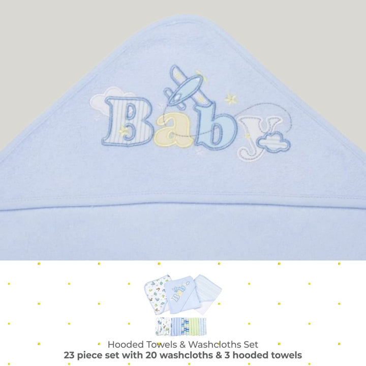 Spasilk Bath Hooded Towels & Washcloths Set for Babies, 23-Piece Gift Set, Blue