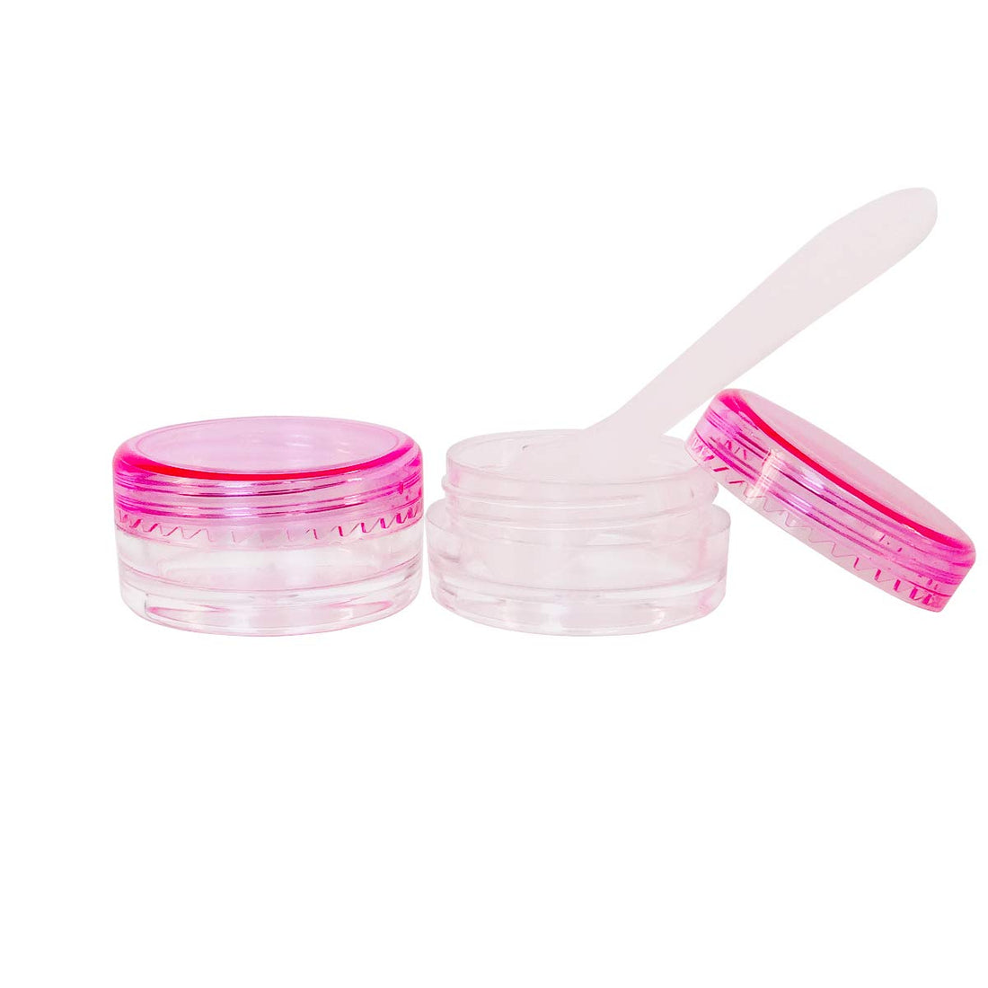 GreatforU Pink: 50Pcs, 3G 3Ml Small Jars, Bpa Free, Cosmetic Sample Empty Plastic Container, Round Pot Pink Screw Cap Lid, for Makeup, Eye Shadow, Nails, Powder, Jewelry, Gems, Beads, Free