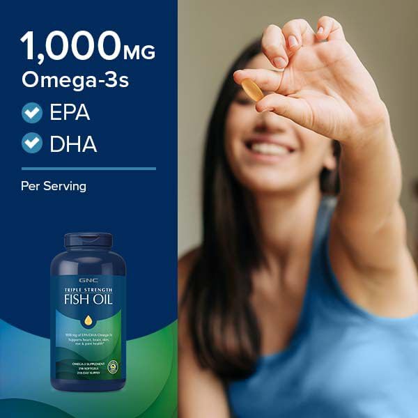 GNC Triple Strength Fish Oil Mini Omega 3 Supplement, 1000mg EPA and DHA, Supports Heart, Brain, Skin, Eye and Joint Health, 120 Mini Softgels