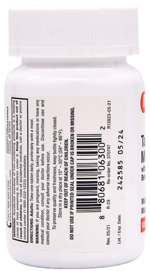 Rugby Tab-A-Vite Multivitamin with Iron and Beta-Carotene Multivitamin/Mineral Supplement - 1000 Tablets