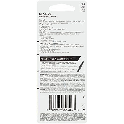 Revlon Mega Multiplier Mascara, Plum Brown, 0.28 Fluid Ounce