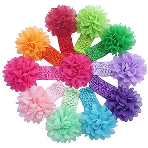 Liasun 10Pcs/pack Baby Girls Headbands – Soft Elastic Hair Bands 10 Lovely Colour Chiffon Flowers Hair-bow Hair Accessories for Baby Girls Toddlers and Kids(Chiffon Headbands)
