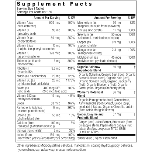 Rainbow Light Womens One High-Potency Daily Multivitamin, Womens Multivitamin Provides High-Potency Immune Support, With Vitamin C, Biotin and Ashwagandha, Vegetarian, 150 Count