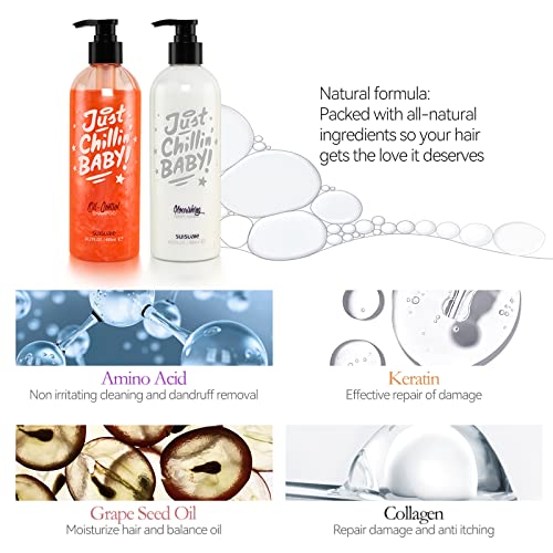 Suisuaie Clarifying Shampoo and Conditioner Set for Greasy Hair, Build Up, and Dry Ends - 32.4 Fl Oz