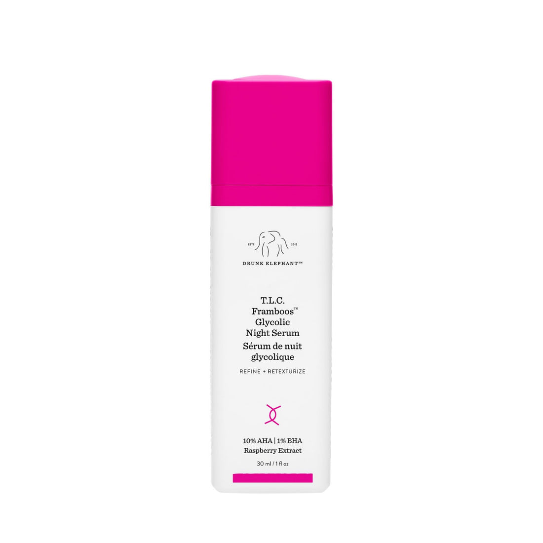Drunk Elephant T.L.C. Framboos Glycolic Serum - 30 ml/1 fl oz - Exfoliating AHA Serum - Clean Clinical Skincare - Cruelty-Free - Dermatologist-Tested - Free of Essential Oils, Silicones, and Fragrance