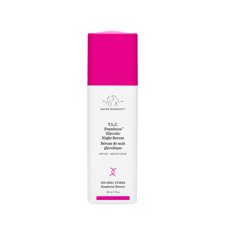 Drunk Elephant T.L.C. Framboos Glycolic Serum - 30 ml/1 fl oz - Exfoliating AHA Serum - Clean Clinical Skincare - Cruelty-Free - Dermatologist-Tested - Free of Essential Oils, Silicones, and Fragrance