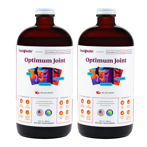 LIQUIDHEALTH Optimum Joint Support Liquid Multivitamin with Glucosamine, Chondroitin, MSM, Hyaluronic Acid - Increase Mobility, Joint Comfort, for Runners & Athletes, Sugar-Free, Vegan (2 Pack)