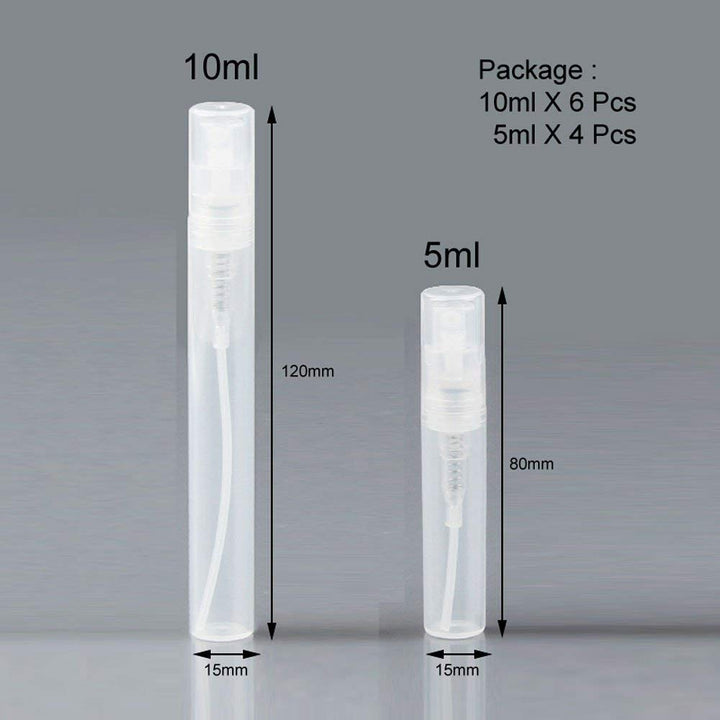 [10Pcs/Pack]Frosted Plastic Tube Empty Refillable Perfume Bottles Spray for Travel and Gift,Mini Portable pen (10Pcs/Pack,10ml x 6Pcs + 5ml x 4Pcs)
