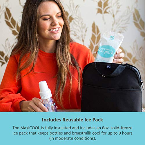 J.L. Childress MaxiCOOL 4 Bottle Breastmilk Cooler, Baby Bottle and Baby Food Bag, Insulated and Leak Proof, Ice Pack Included, Black