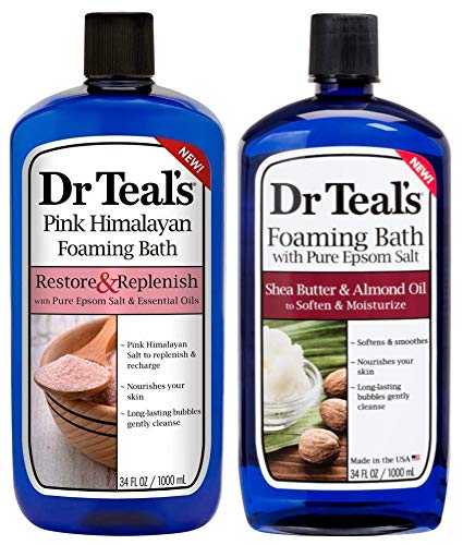 Dr Teal's Foaming Bath Variety Gift Set (2 Pack, 34oz Ea) - Restore & Replenish Pink Himalayan, Soften & Moisturize Shea Butter & Almond Oil - Essential Oils Blended with Pure Epsom Salt Eases Pain