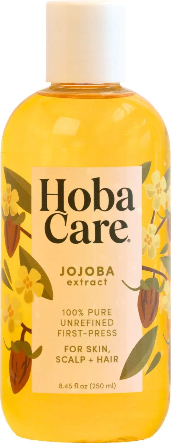 HobaCare 100% Pure, Unrefined Jojoba Oil for Skin & Nails - Moisturizing Body Oil & Face Moisturizer for Dry Skin - Natural Treatment for Hair & Beard Care (8.45 fl oz)