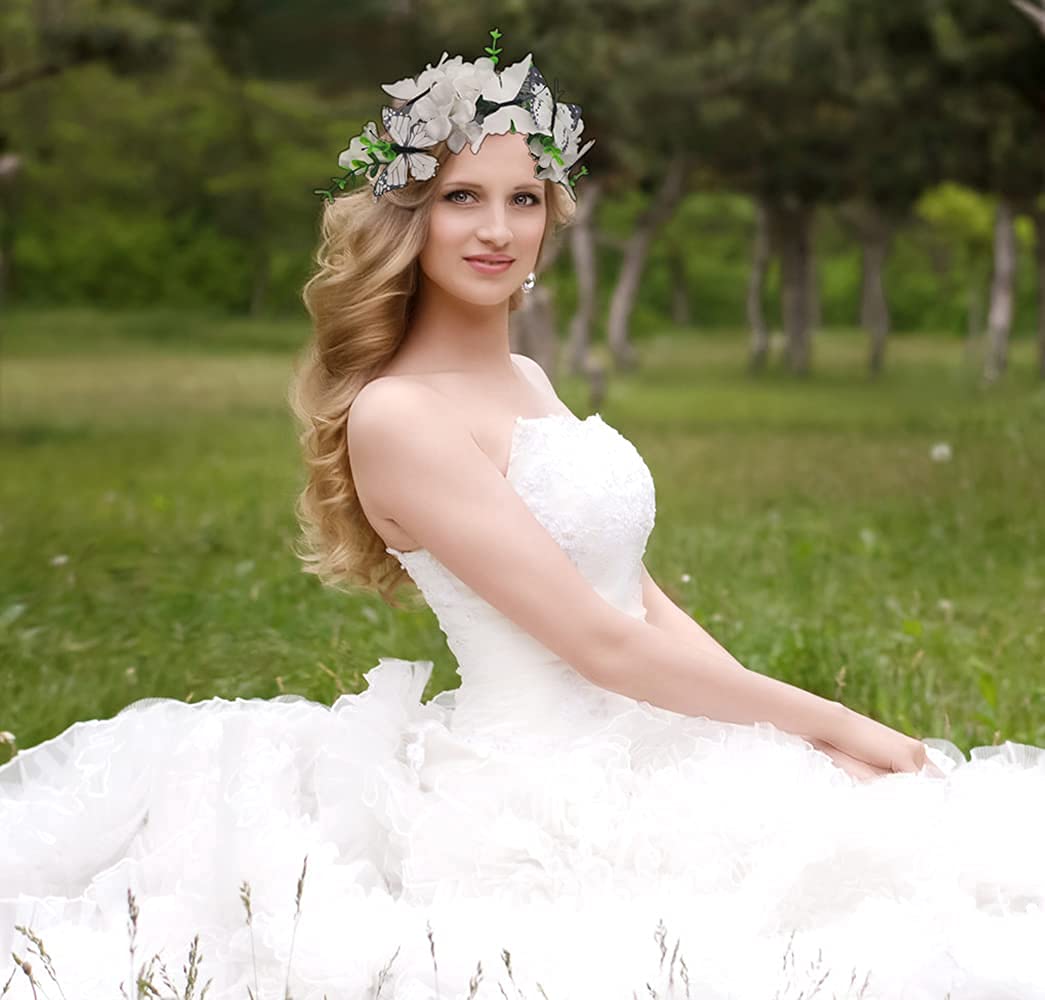 White Buterflies Crown Butterfly Headband Hair Wreath Floral Garland Crown Headpiece