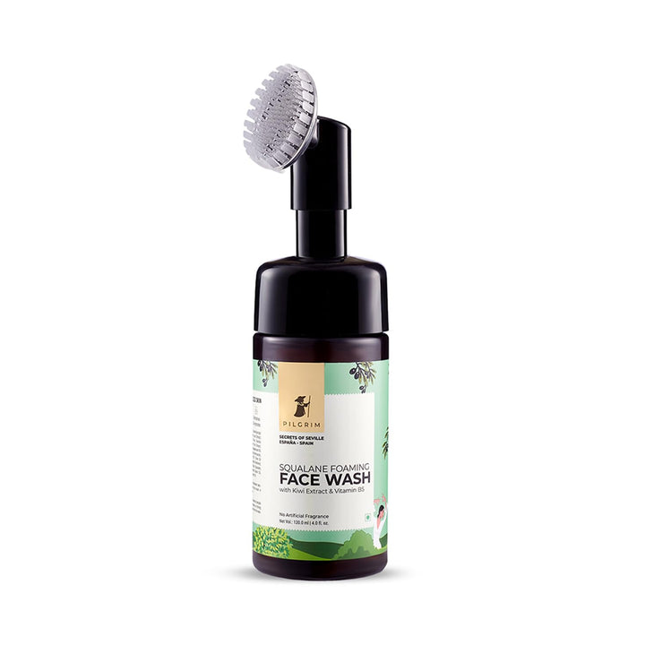 Pilgrim Squalane Foaming Face Wash | Deep Cleansing & Hydrating | Removes Dirt, Oil & Impurities | Enriched with Kiwi Extract & Vitamin B5 | Gentle & Non-Drying | 4.05 Fl Oz (120ml)