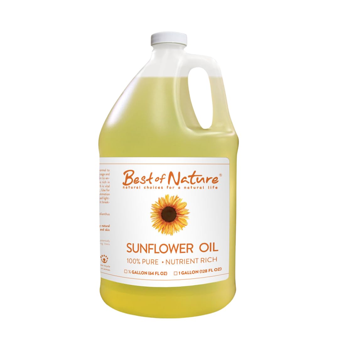 Best of Nature 100% Pure Sunflower Massage Oil, Lightweight Deep Moisturizing Unscented Oil for Skin, Body & Massage, Nourishing Hydration for Hair & Face, 1 Gallon (128 fl oz)