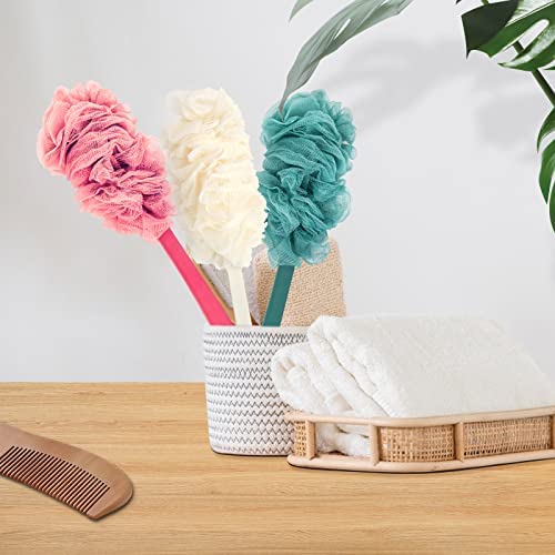 4Pack Back Scrubber for Shower, Evmliy Loofah Sponge Brush Exfoliating Body, Long Handle Scrub Brush for Shower with Loofah on a Stick for Back Use, Bathing Accessories Body Brushes (4Pack)