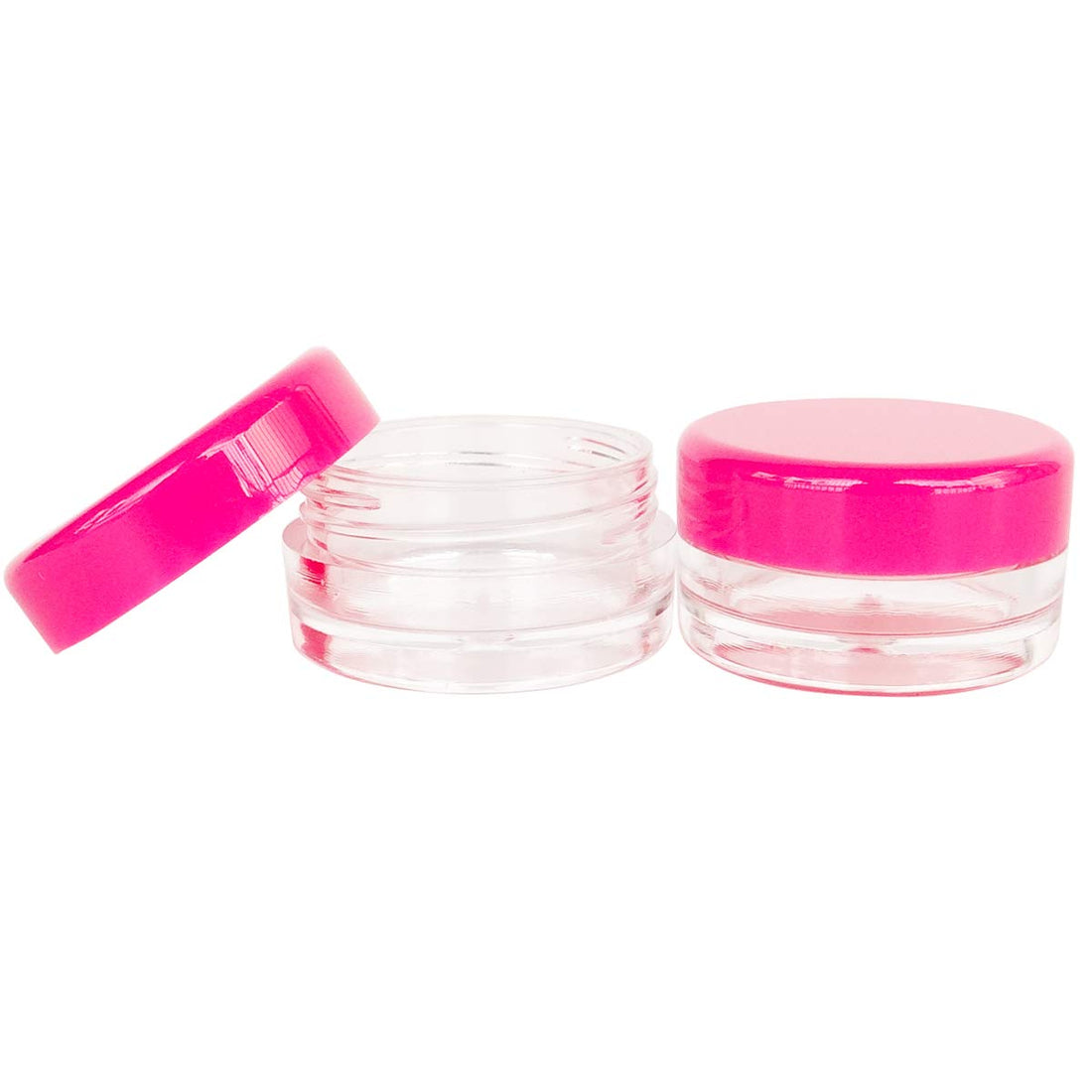 50pcs, 3Gram 3ml BPA Free Small Jars, Cosmetic Sample Empty Plastic Container, Round Pot Rose Red Screw Cap Lid, for Makeup, Eye Shadow, Nails, Powder, Jewelry, Gems, Beads, Free 50x Dispense Spatulas
