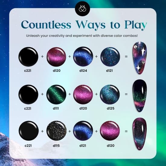 Beetles Cat Eye Gel Polish Set - 24Pcs 20 Colors Glitter Dark Color Changing Gel Nail Polish Kit with Base Gel Glossy Matte Top Coat Soak off UV DIY Nail Art Salon Ombre Black Nails Gift