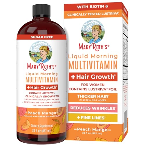 MaryRuth Organics Liquid Multivitamin + Lustriva® Hair Growth for Women| Biotin 10000mcg | Vitamin B & D | Clinically Tested for Thicker Hair, Wrinkles, Fine Lines, Skin Care | Ages 18+ | 30 Fl Oz