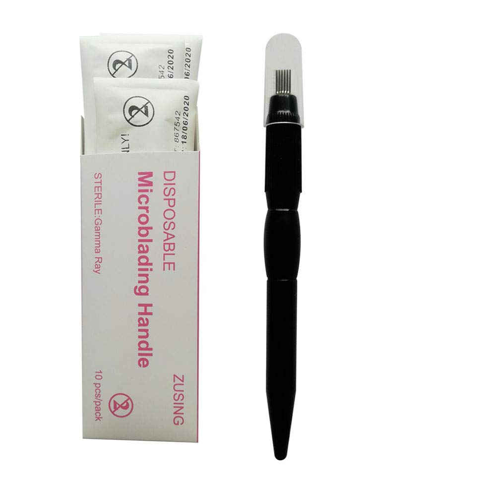 ZUSING Flat Microblading Shading Pen With a Cap Disposable Microblading Pen 10 pcs/pack (Black)