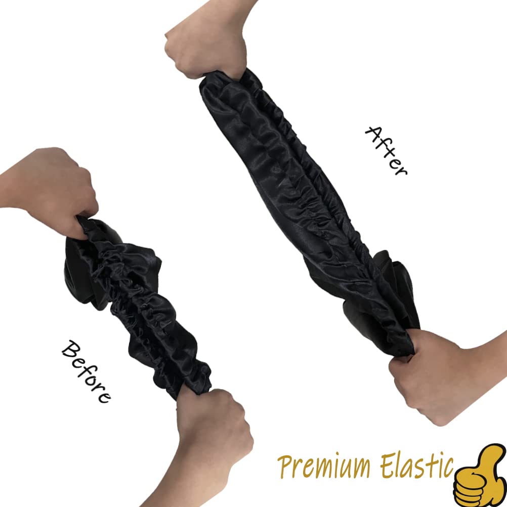 2 Pcs Hair Bonnets for Women Satin, Soft Elastic Band Silky Sleeping Cap Big Bonnets for Women Bonnet for Braids(Black+Green)